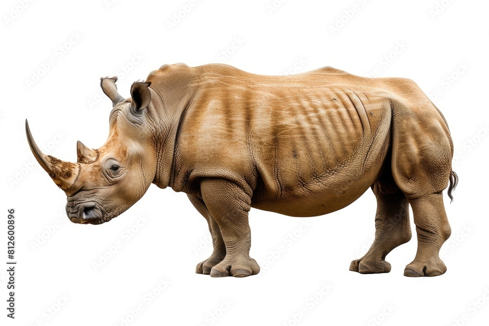 A powerful rhino standing on a white surface, suitable for various projects A powerful rhino standing on a white surface, suitable for various projects