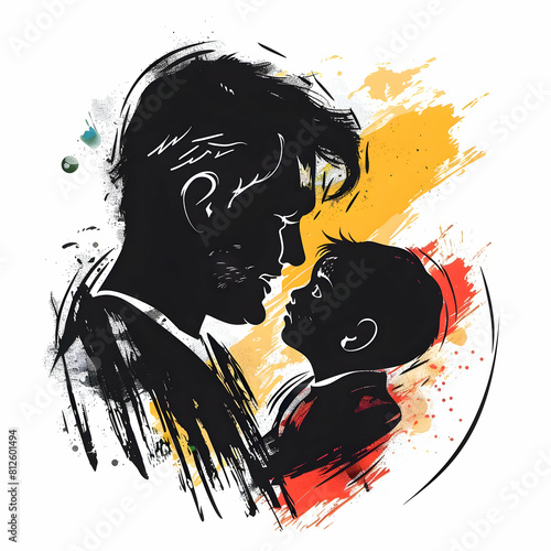 colorful dad and son flat sketchy design art illustration,happy father's Day greeting card watercolor.happy father's Day, logo design,t-shirt design.generative ai