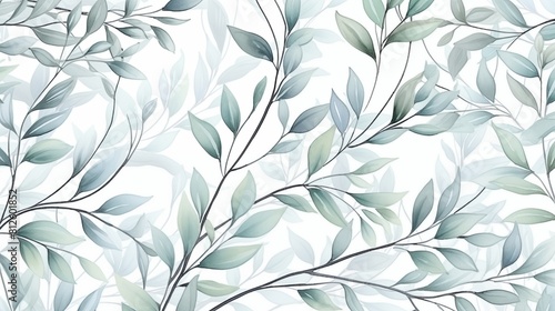 Green Botanical Illustration with Seamless Leaf and Branch Design.