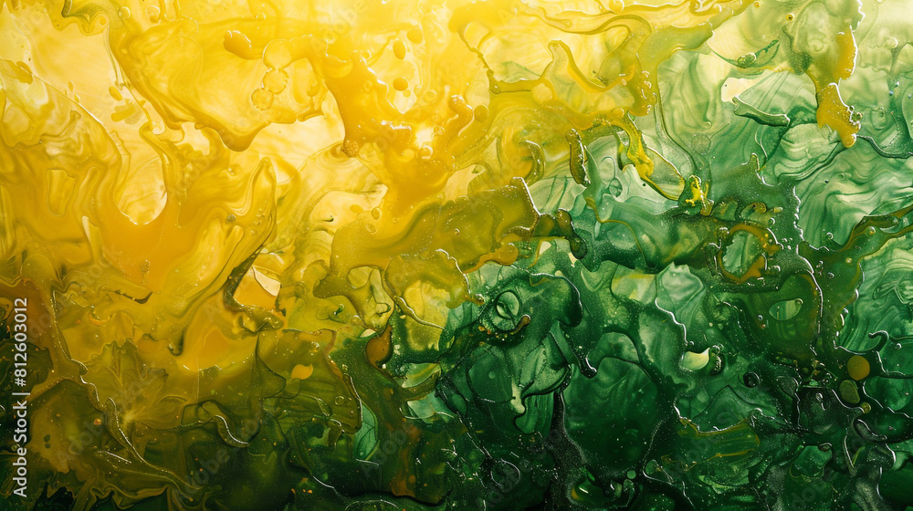 Mustard yellow and forest green alcohol ink painting, highly-textured oil paint backdrop. Mustard yellow and forest green alcohol ink painting, highly-textured oil paint backdrop.