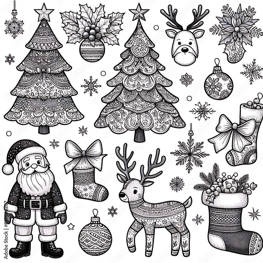 Fototapeta premium A collection of christmas decorations harmony used for printing card design illustrator.