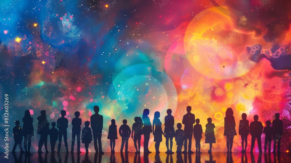 Silhouette of people standing together against a backdrop of unity Silhouette of people standing together against a backdrop of unity