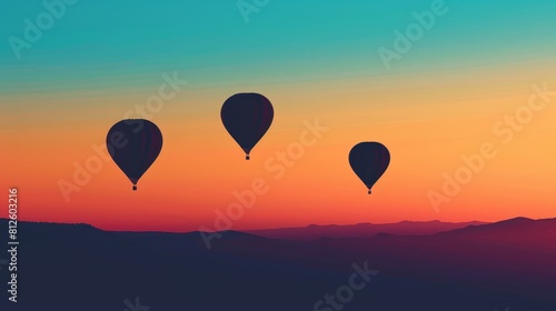 Silhouette of balloons soaring high above the horizon