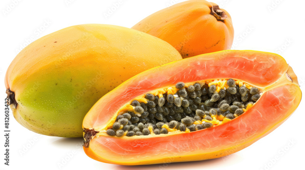 Papaya on a white background. Slices of sweet papaya Papaya on a white background. Slices of sweet papaya