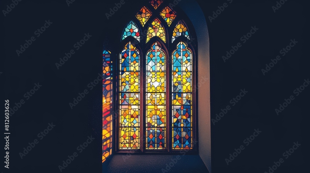 Simple silhouette of a church window with minimalistic stained glass patterns