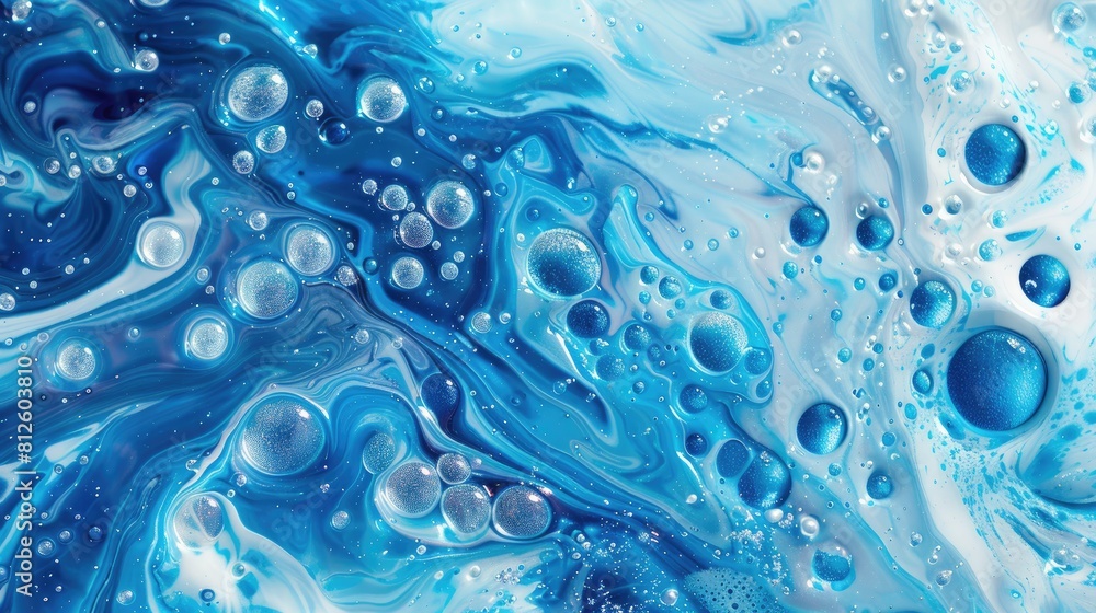Abstract background with blue oil based bubbles floating and acrylic paint Abstract background with blue oil based bubbles floating and acrylic paint