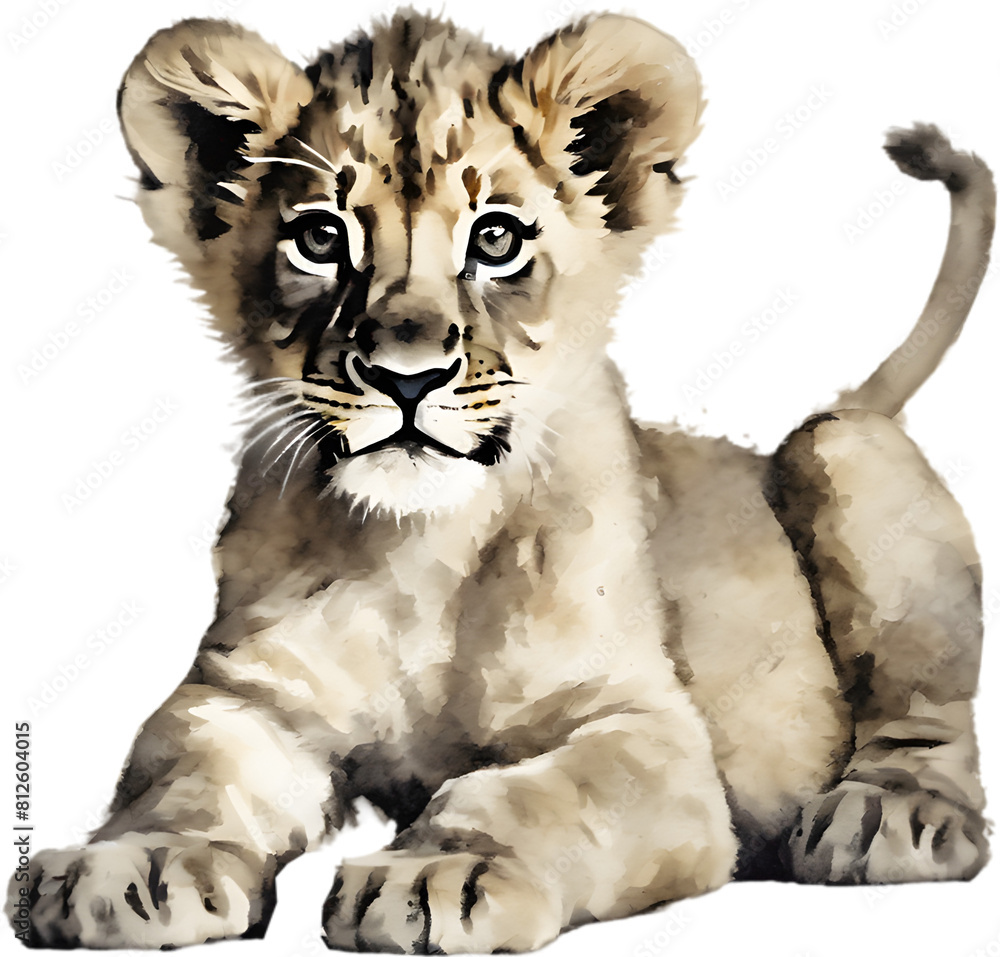 Obraz premium Watercolor painting of a cute lion cub. 