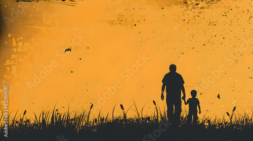 fathers day painting silhouette with dad and son on watercolor background.father and child in the sunset watercolor card design.generative ai  