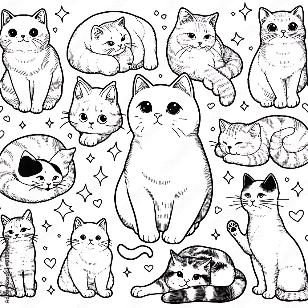 Obraz premium Many cats with different poses art photo photo attractive has illustrative meaning illustrator