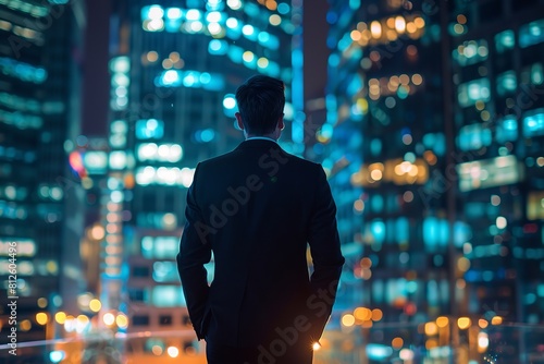 Back image of an executive businessman standing in a model. Generative Ai