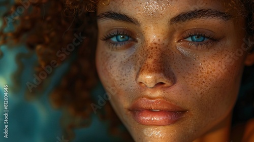 Close-up view of a woman with a myriad of freckles scattered across her face, highlighting her natural beauty