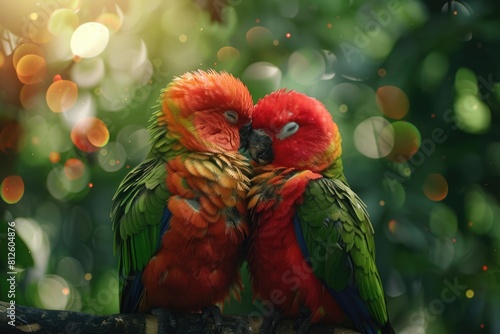 Tropical Lovebirds: Celebrating Valentine's Day with Two Cute Parrots in a Colorful Natural Setting photo
