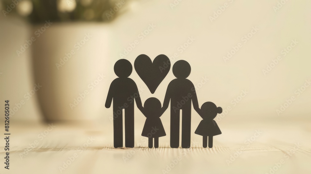 A family of three people and two children are holding hands and forming a heart. Concept of love and togetherness A family of three people and two children are holding hands and forming a heart. Concept of love and togetherness