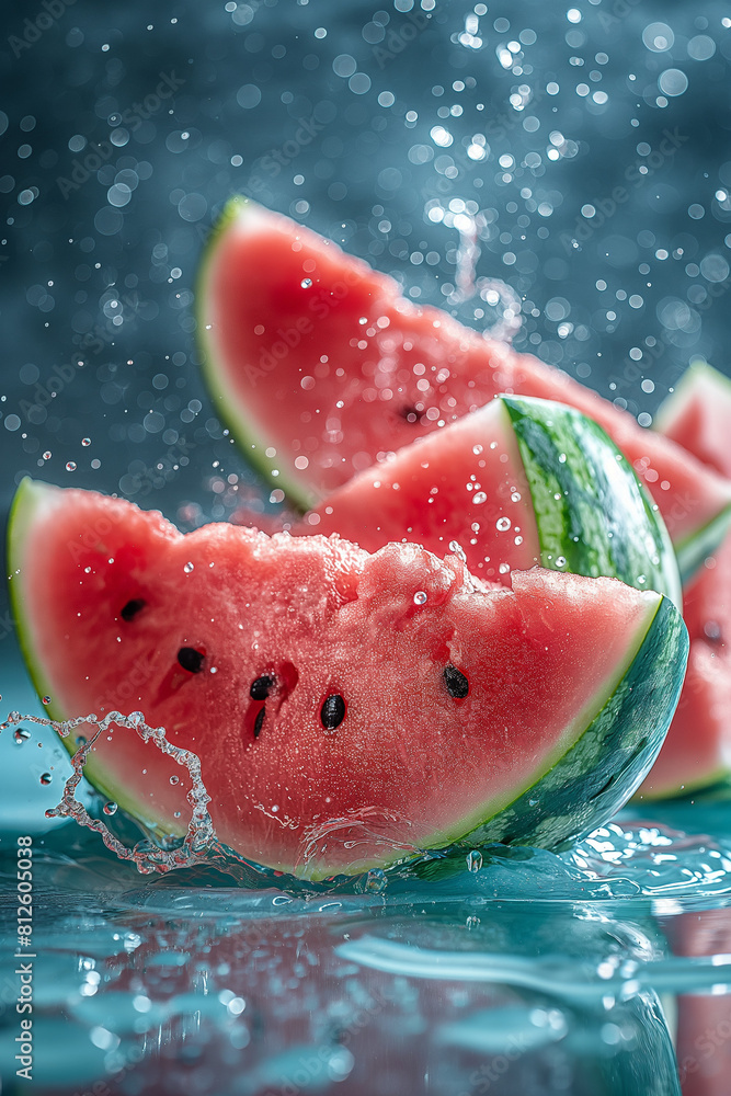 Watermelon slices surrounded by drops. Watermelon slices surrounded by drops.