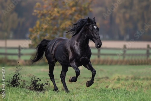 Stunning Black Dutch Warmblood Running in Action  Fast Gallop  Majestic Mane  Powerful Animal