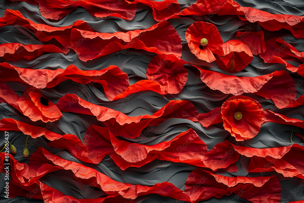 Obraz premium Tribute sacrifice poppy petals arranged like ocean waves.
