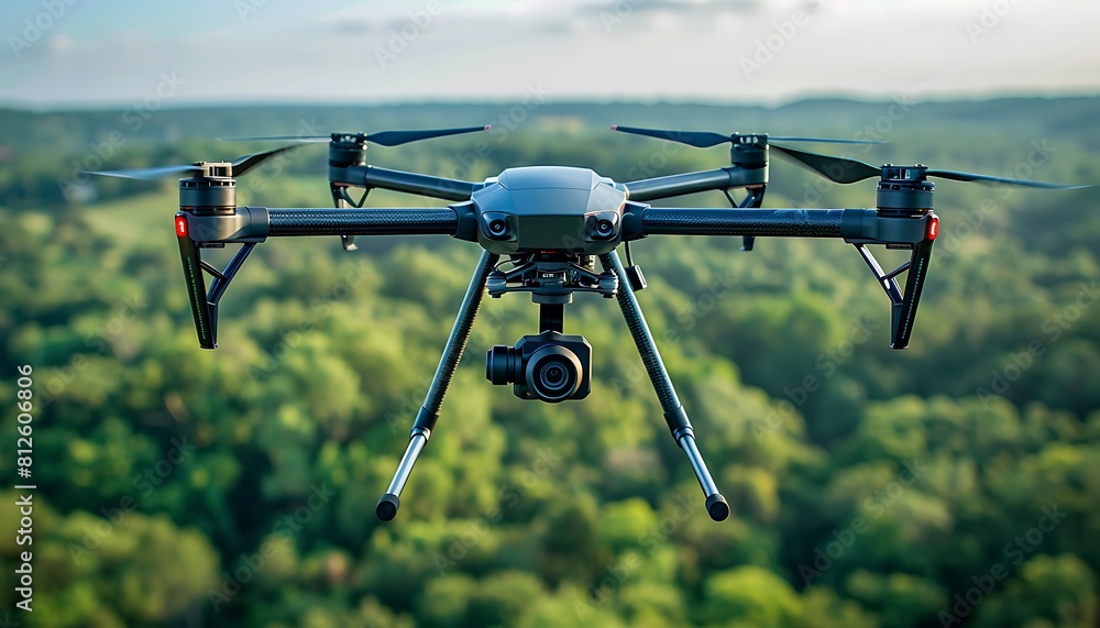 Drone flying in the Forest. 3d rendering. Drone flying in the Forest. 3d rendering.