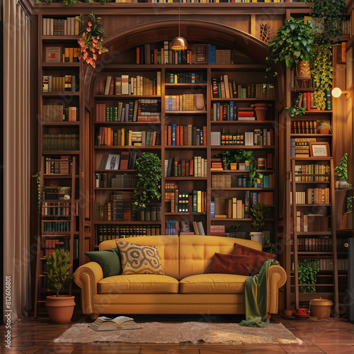 Cozy Bookshop Shelves.Volumes, Generative Ai © Moostape