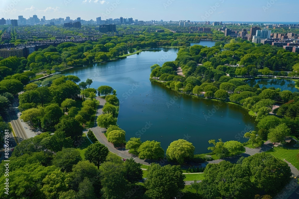 Wild Emerald Necklace: Historical Back Bay Fens Park with Skyline View Near Charles River, Boston