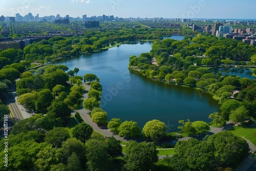 Wild Emerald Necklace  Historical Back Bay Fens Park with Skyline View Near Charles River  Boston