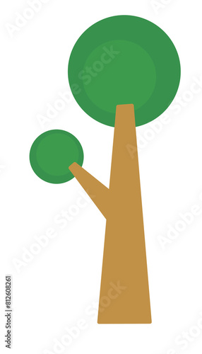 Doodle tree circle cute illustration with brown green color drawing cartoon that can be used for sticker, book, scrapbook, icon, decorative, e.t.c photo