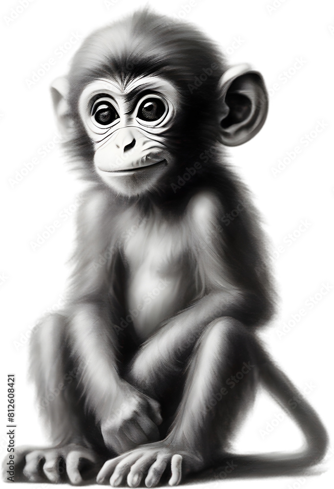 Pencil sketches of a cute baby monkey. Pencil sketches of a cute baby monkey.