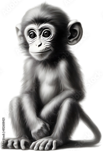 Pencil sketches of a cute baby monkey. 