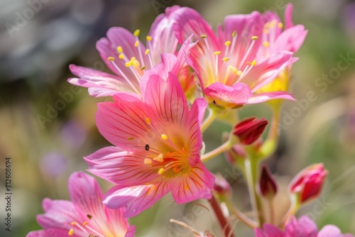 Scenic Closeup of Bitterroot Flower (Lewisia Rediviva) - A Summer Perennial Herb on Table Mountain photo