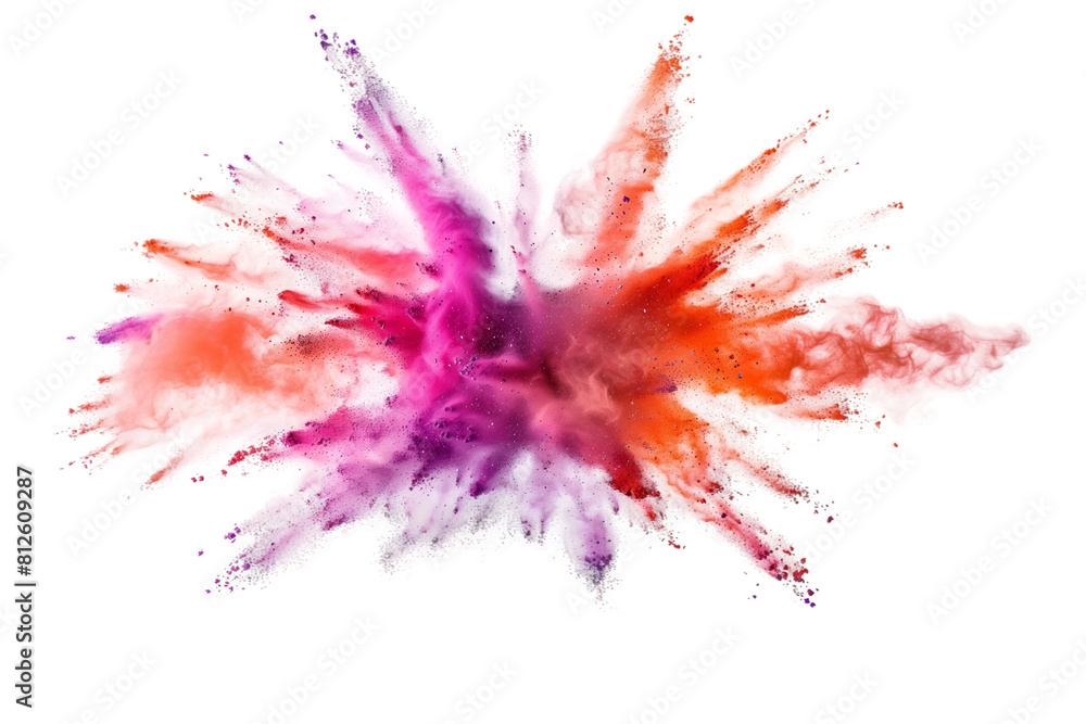 Colorful powder smoke explosion isolated on transparent background,vibrant color concept.