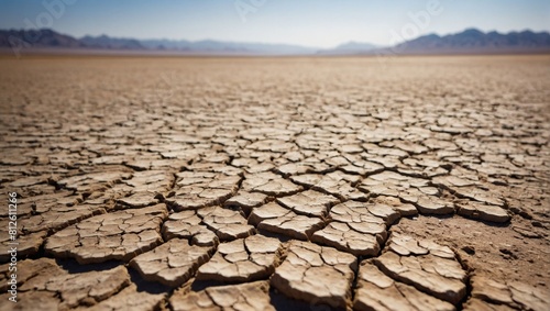 Desolate Desert Landscape, Arid Riverbed and Dry Lakebed in Scorching Summer Heat
