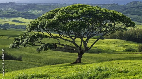 Endemic Koa Trees of Kauai, Hawaii: A Common Sight on the Island's Lush Pacific Farmland photo