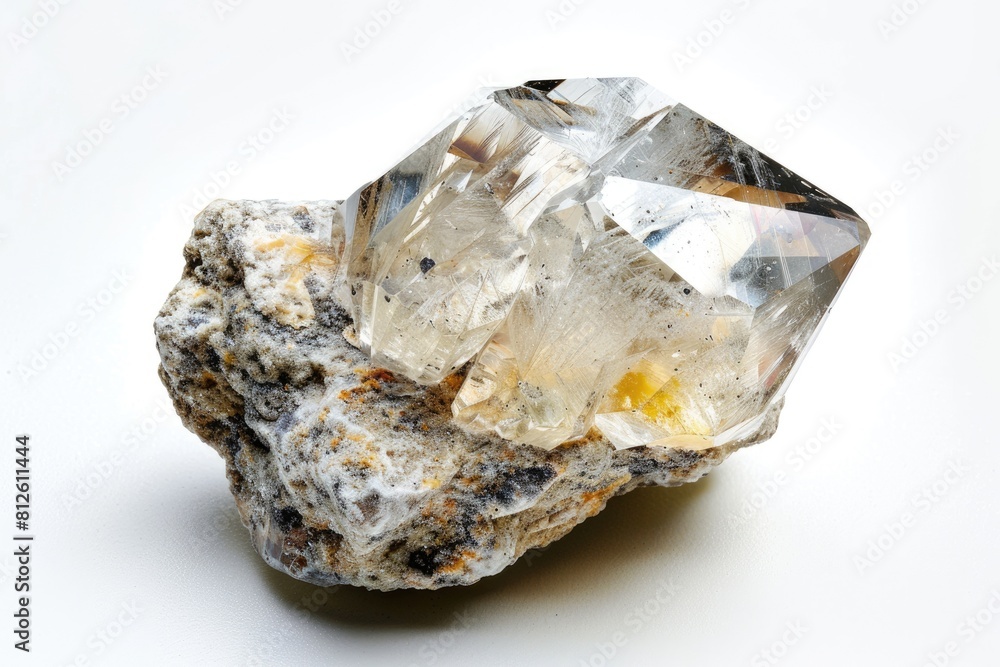 Herkimer Diamond in Bedrock - A Stunning Gemstone Discovery in Isolation on White Background Herkimer Diamond in Bedrock - A Stunning Gemstone Discovery in Isolation on White Background