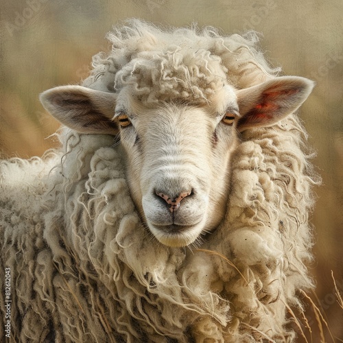 Leicester Longwool Sheep. A Farm Portrait of a Majestic Woolly Ewe with Textures Blend added photo