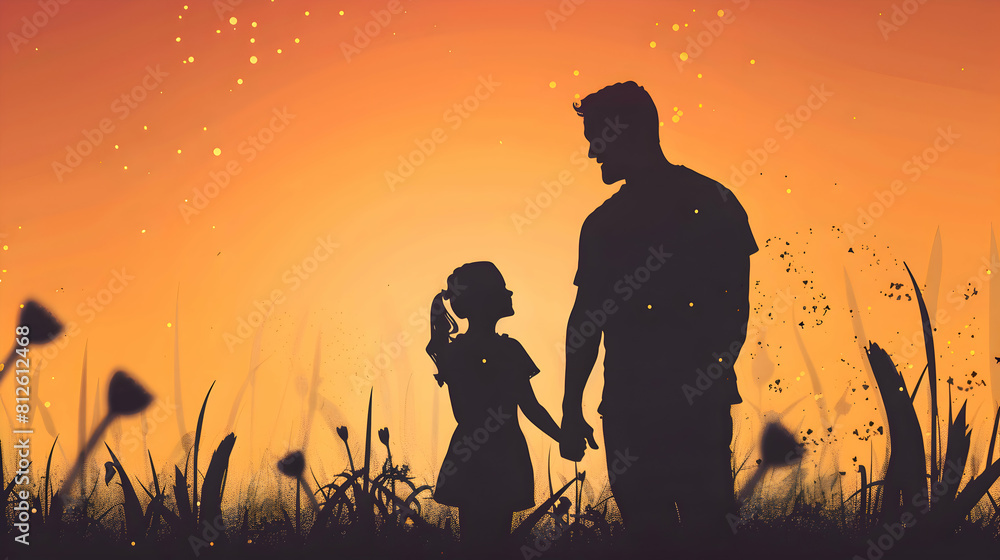 fathers day silhouette with dad and daughter on sunset background.father and child in the sunset card design.generative ai fathers day silhouette with dad and daughter on sunset background.father and child in the sunset card design.generative ai