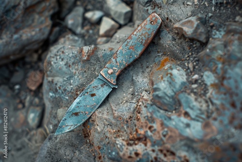 Copper Pocket Knife with Stunning Blue Petina - Rustic Nature Inspired Product Shot photo