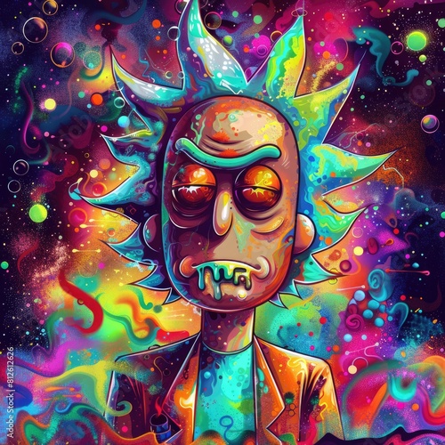 Rick and Morty Art Design Featuring Rick with Hallucinogenic Cartoon Vibe