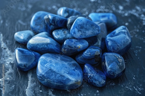 Polished Dumortierite Gemstone on Dark Background - Natural Tumbled Stone with Unique Mineral photo