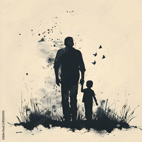 Watercolor Sketchy painting of a father and child, ink painting, fathers day background,logo design,t-shirt design.generative ai