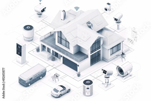 Secure digital communication and recording in home surveillance systems through advanced camera technology.