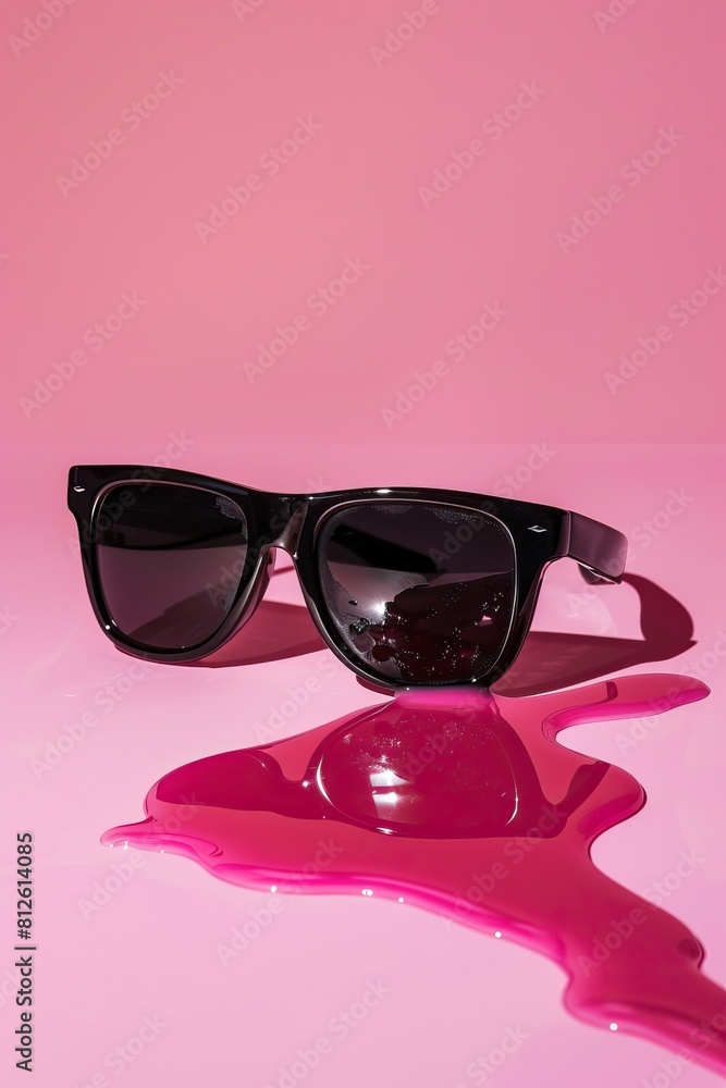 Stylish round sunglasses with different lenses. Sunglasses at sunny summer day near the ocean. Polarized sunglasses. Summer vibes melting ice cream. High quality AI generated image Stylish round sunglasses with different lenses. Sunglasses at sunny summer day near the ocean. Polarized sunglasses. Summer vibes melting ice cream. High quality AI generated image