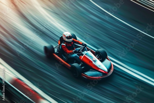 a top-down view of a racing sports car speeding on a track. Beautiful simple AI generated image in 4K, unique.