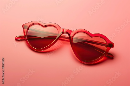 Sunglasses advertising, promotion and marketing. Summer red heart shape fashion style closeup sunglasses background. High quality AI generated image