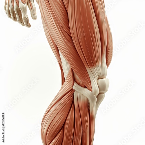 The image shows the muscles and bones of the human leg. photo