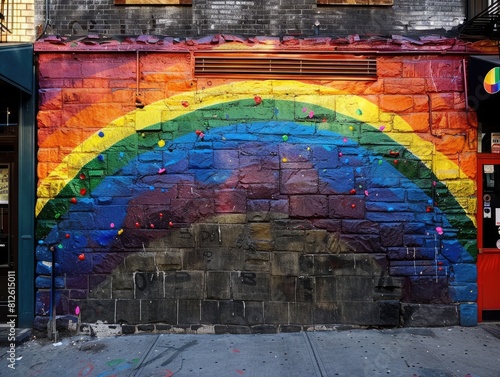 Rainbow-colored Stonewall Inn in New York City, landmark of gay rights movement photo