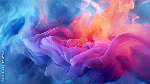 A close-up of colorful smoke from burning incense sticks, swirling and intertwining in a mesmerizing dance. © USAMA