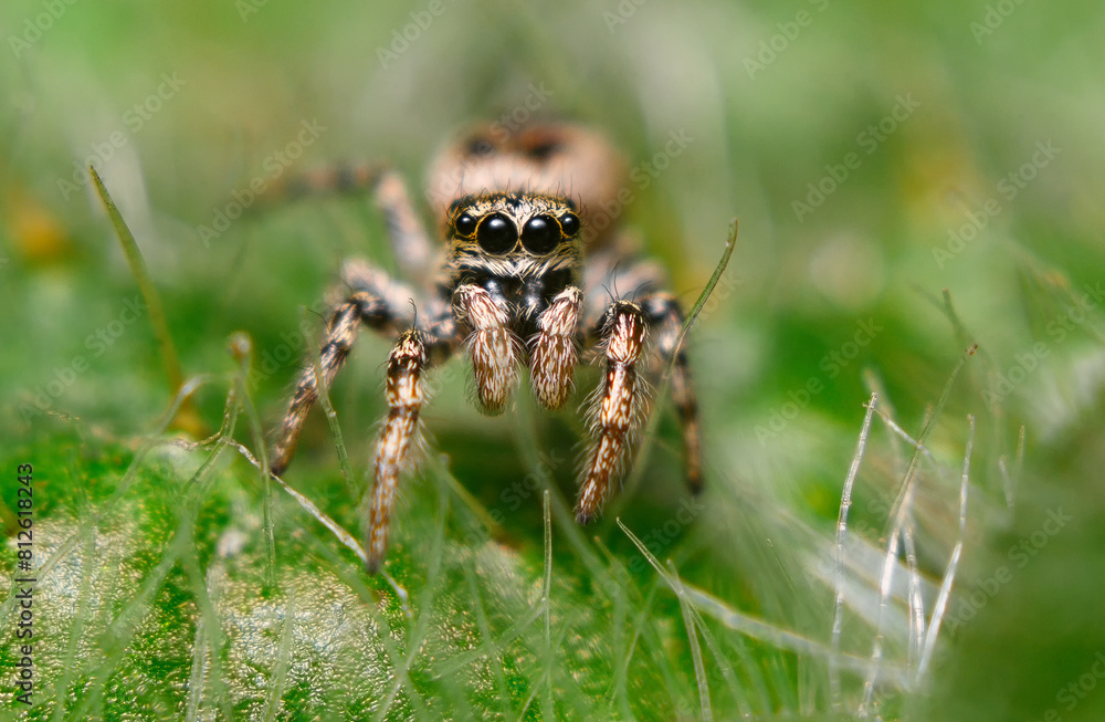 Jumping spider close-up, macro, details, insects of Ukraine, nature, green, beauty Jumping spider close-up, macro, details, insects of Ukraine, nature, green, beauty