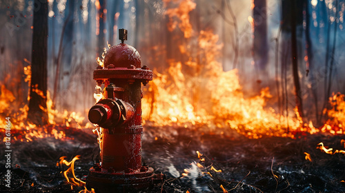 Fire hydrant in a burning forest photo