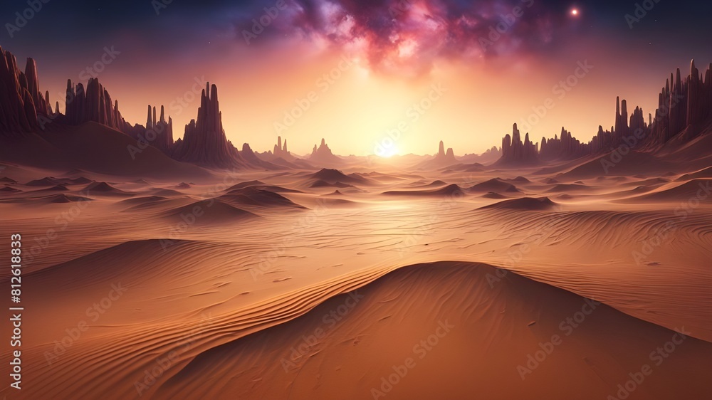 sunset background, soundwaves, desert, oasis, galaxy