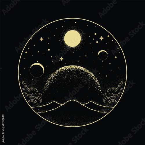 The panorama of outer space, planets, and their beautiful landscapes