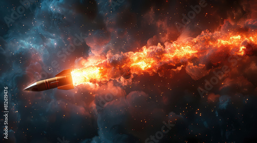 A missile rocket with fire trail isolated on transparent background photo